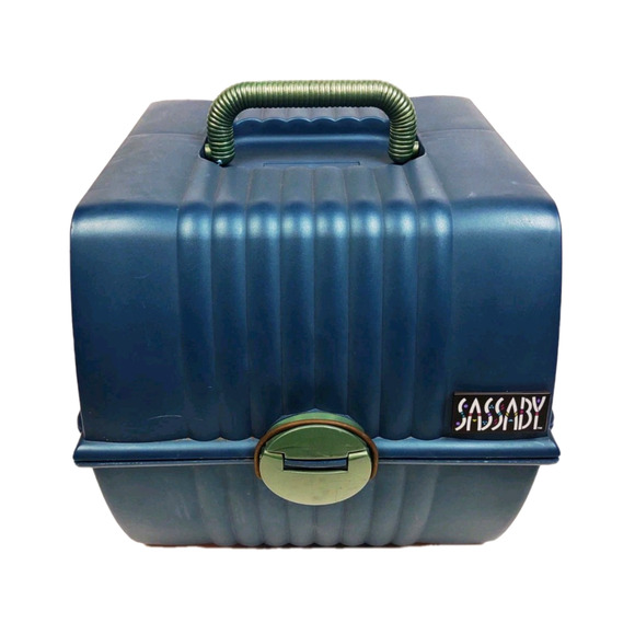 Vintage Sassaby Extra Large Makeup Case Jewelry Tote Mirror Deep Jade #103-08 - Picture 1 of 13